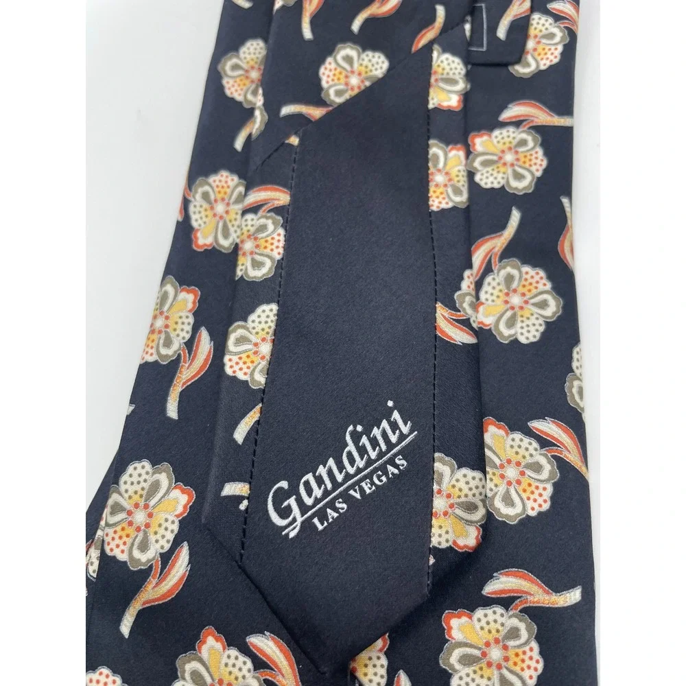Italo Ferretti Mens Silk Floral Tie Navy Blue Orange Hand Made Italy Gandini